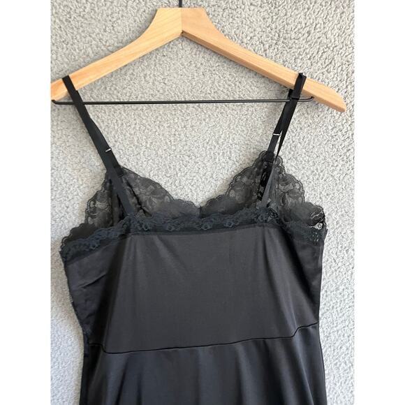 Vintage Satin Full Slip Knee Dress Small 36 Sheer Lace Black Lingerie Goth Sexy - Picture 6 of 16